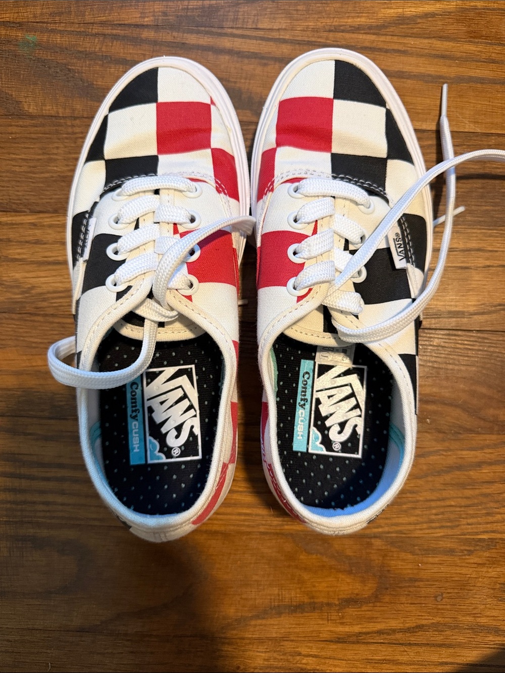 Vans Kids Checkerboard Lace-Up Sneakers in Red, Black & White